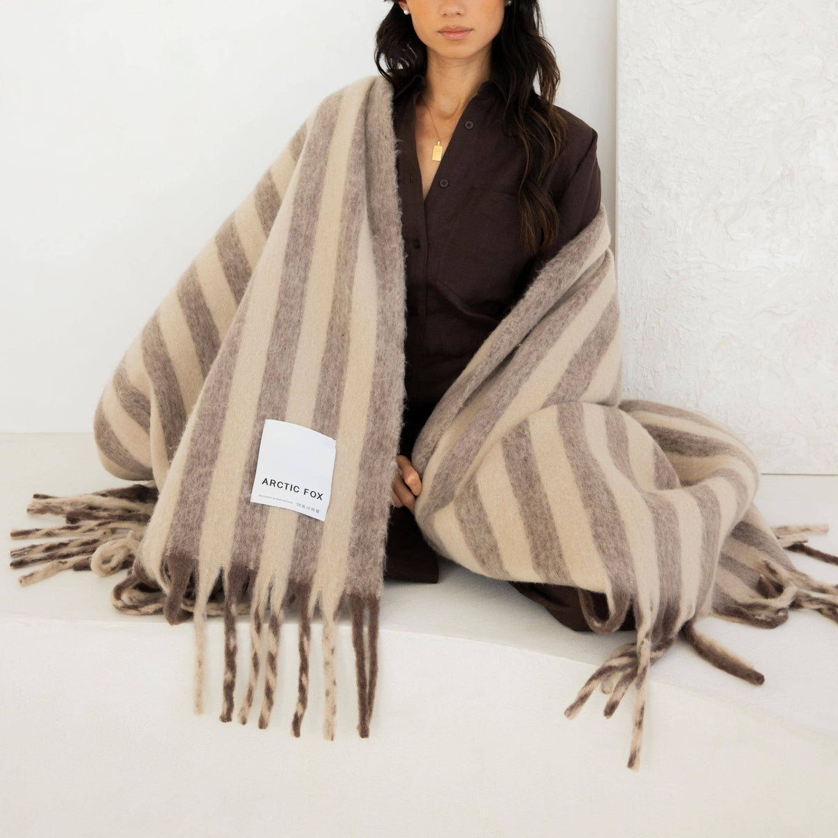 The Wool Stripe Throw in Burnt Umber Stripe