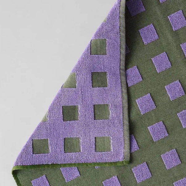 Squares Terry Tea Towel Olive/Lilac