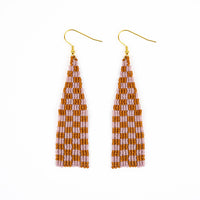 Delica Checkerboard Fringe Earrings - Lilac Clay