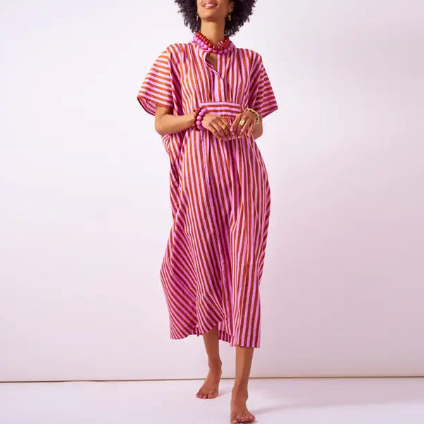 Margot Stripe Kaftan in Rust & Lilac