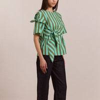 Estelle T-Shirt Blouse in Aqua Olive Stripe