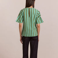 Estelle T-Shirt Blouse in Aqua Olive Stripe