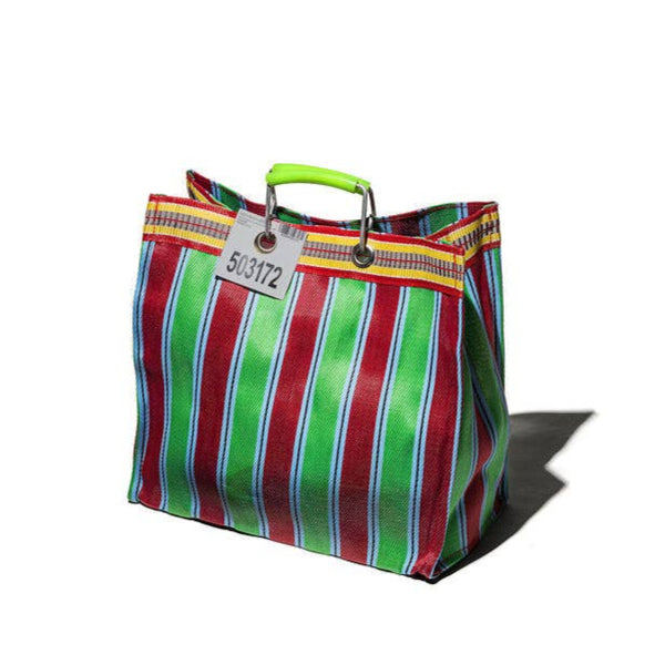 Square Recycled Stripe Bag in Green x Red