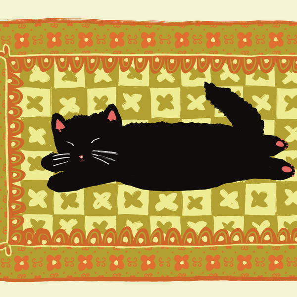 Black Cat On Carpet Print