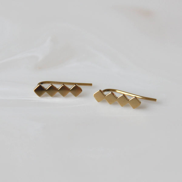 Square Ear Climbers in Gold