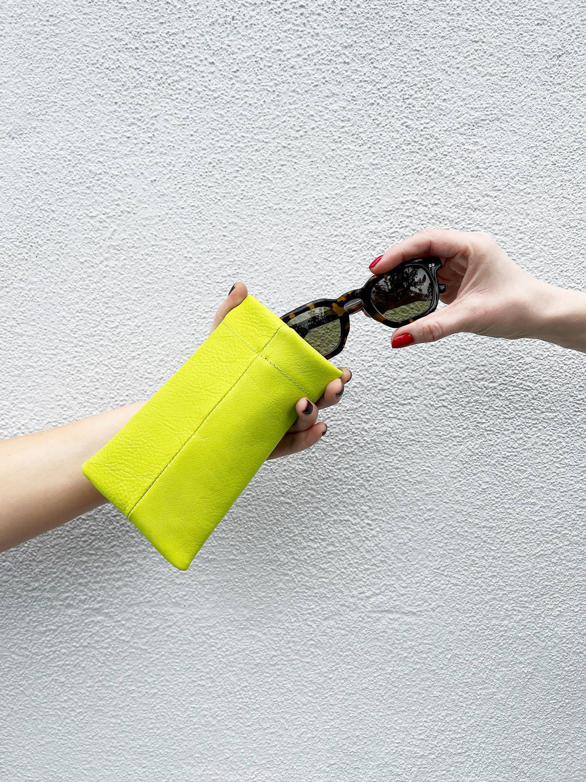 Sunglasses Case in Chartreuse Leather