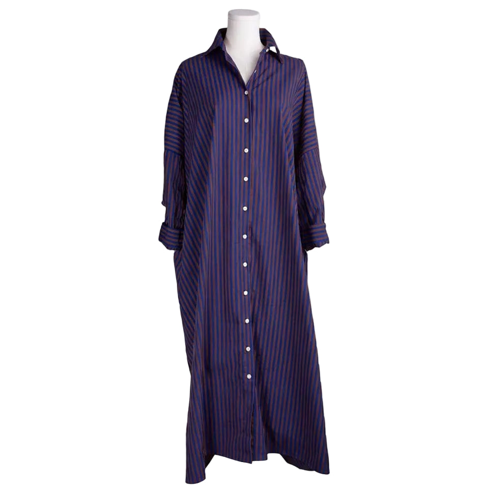 Colette Shirtdress in Blue & Brown Stripe