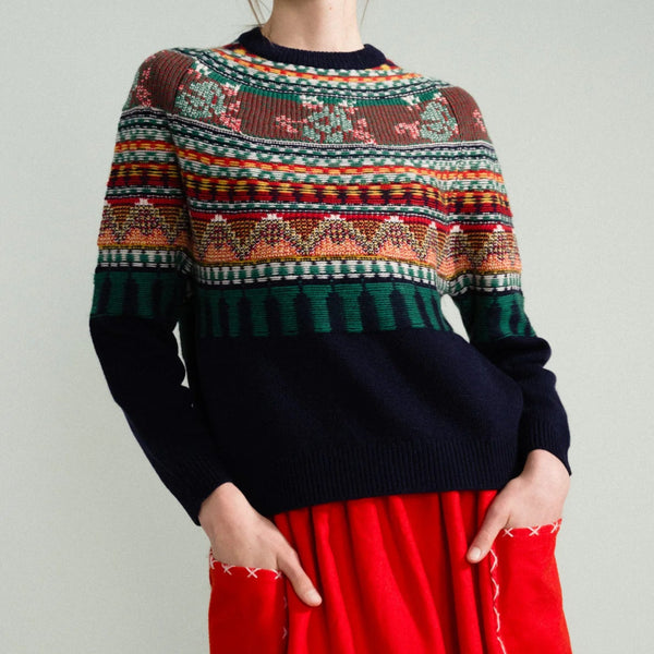 Mable Fairisle Pullover in Navy