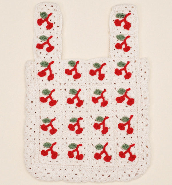 Cherries Crochet Shopper Bag in Ivory