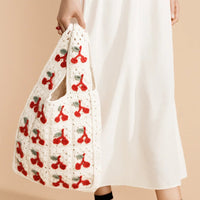 Cherries Crochet Shopper Bag in Ivory