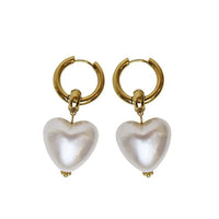 I Heart You Earrings in Gold Pearl