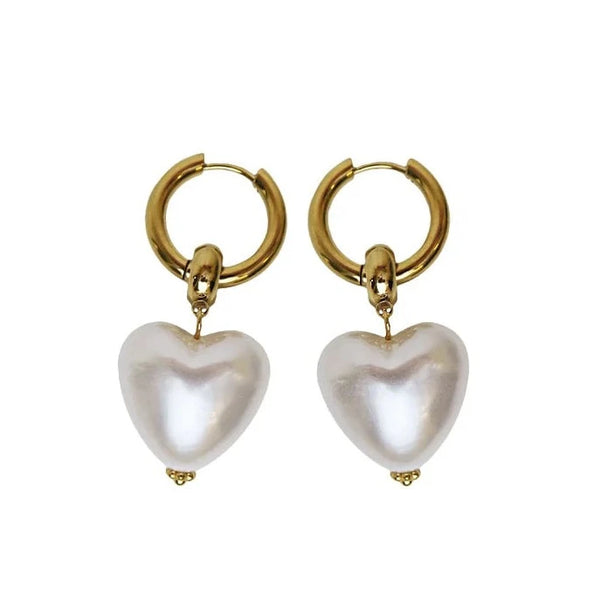 I Heart You Earrings in Gold Pearl
