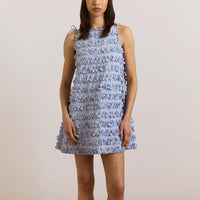 Leili Ruffle Mini Dress in Blue Stripe