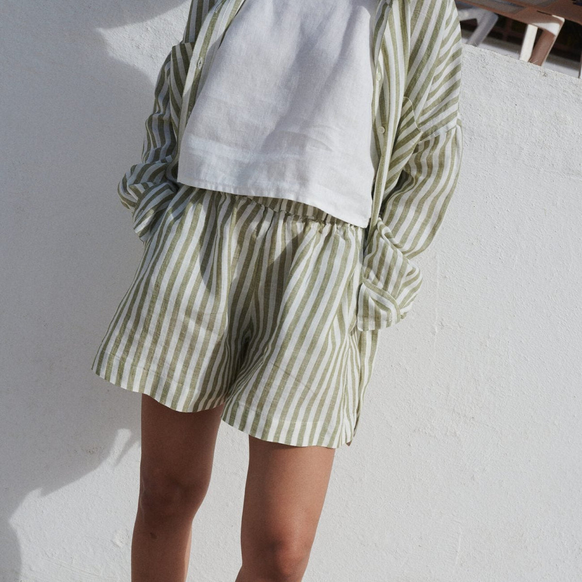Kim Shorts in Olive Stripes