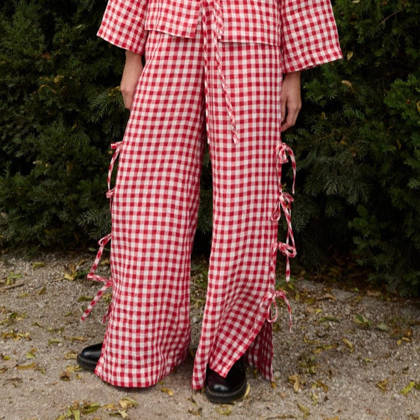 Uma Gingham Trousers in Red