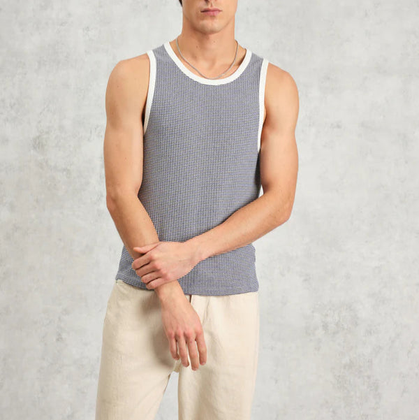 Montague Vest in Mini Stripe Rib Blue