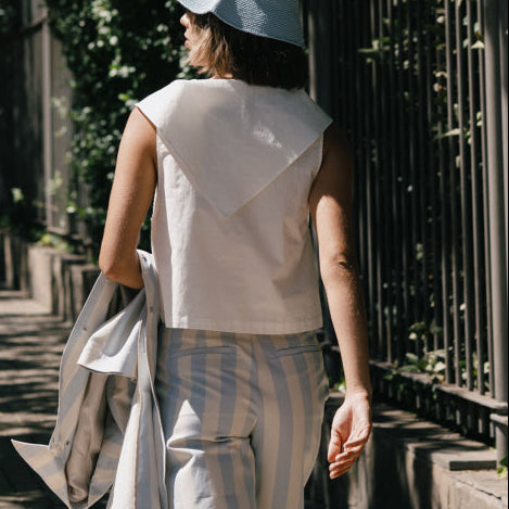 Sleeveless Scarf Neck Blouse in White