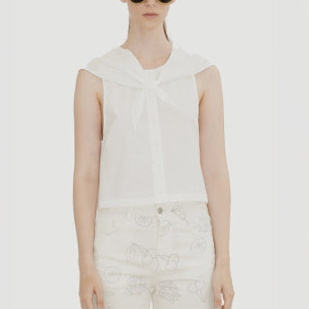 Sleeveless Scarf Neck Blouse in White
