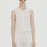 Sleeveless Scarf Neck Blouse in White