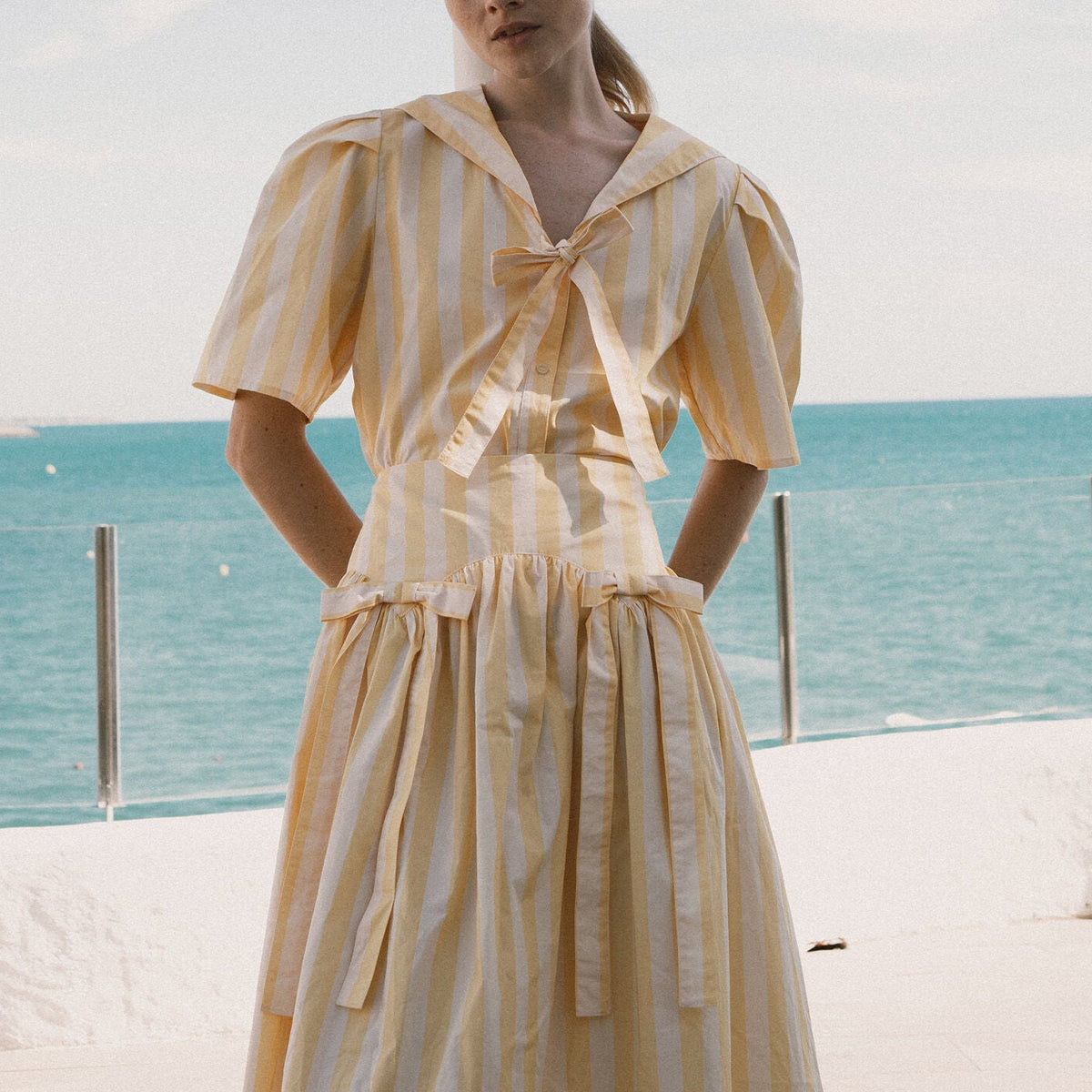 Striped Sailor Neck Blouse in Mellow Yellow