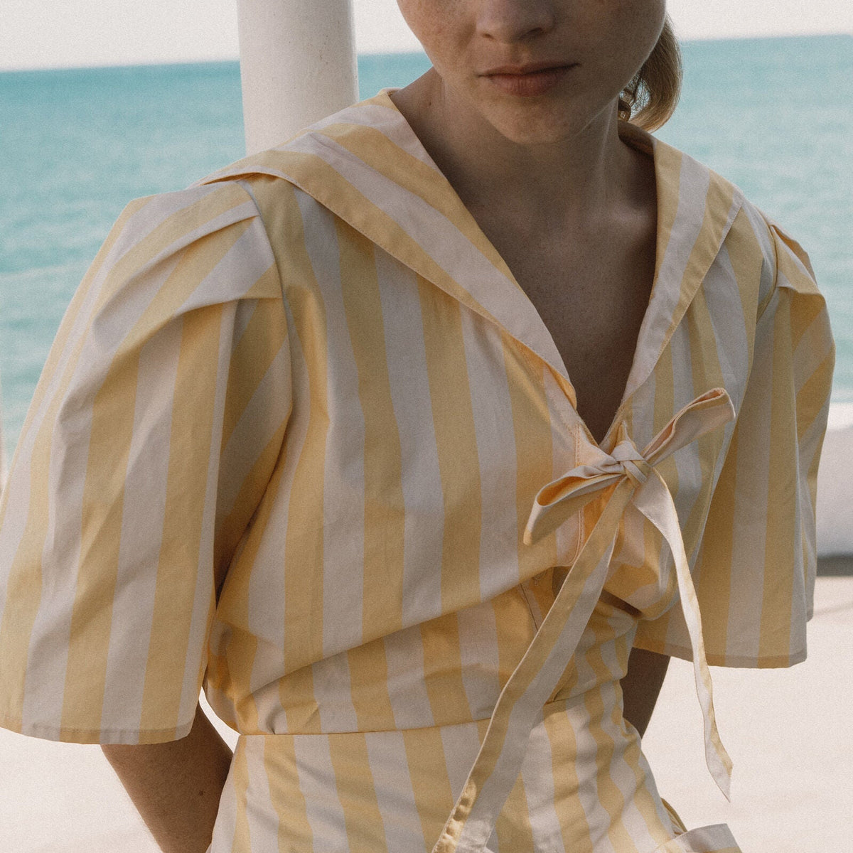 Striped Sailor Neck Blouse in Mellow Yellow