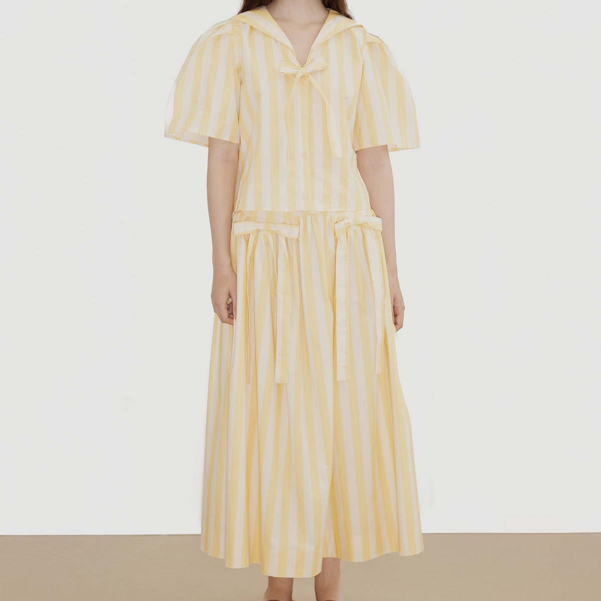 Striped Sailor Neck Blouse in Mellow Yellow