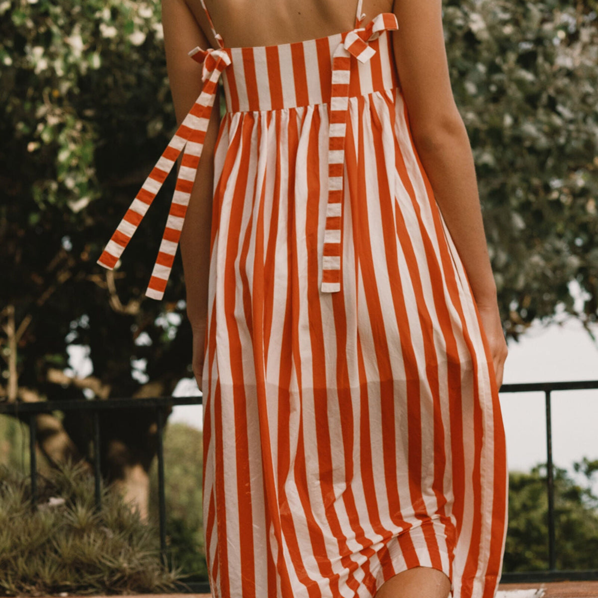 Striped Bows Dress in Summer Red