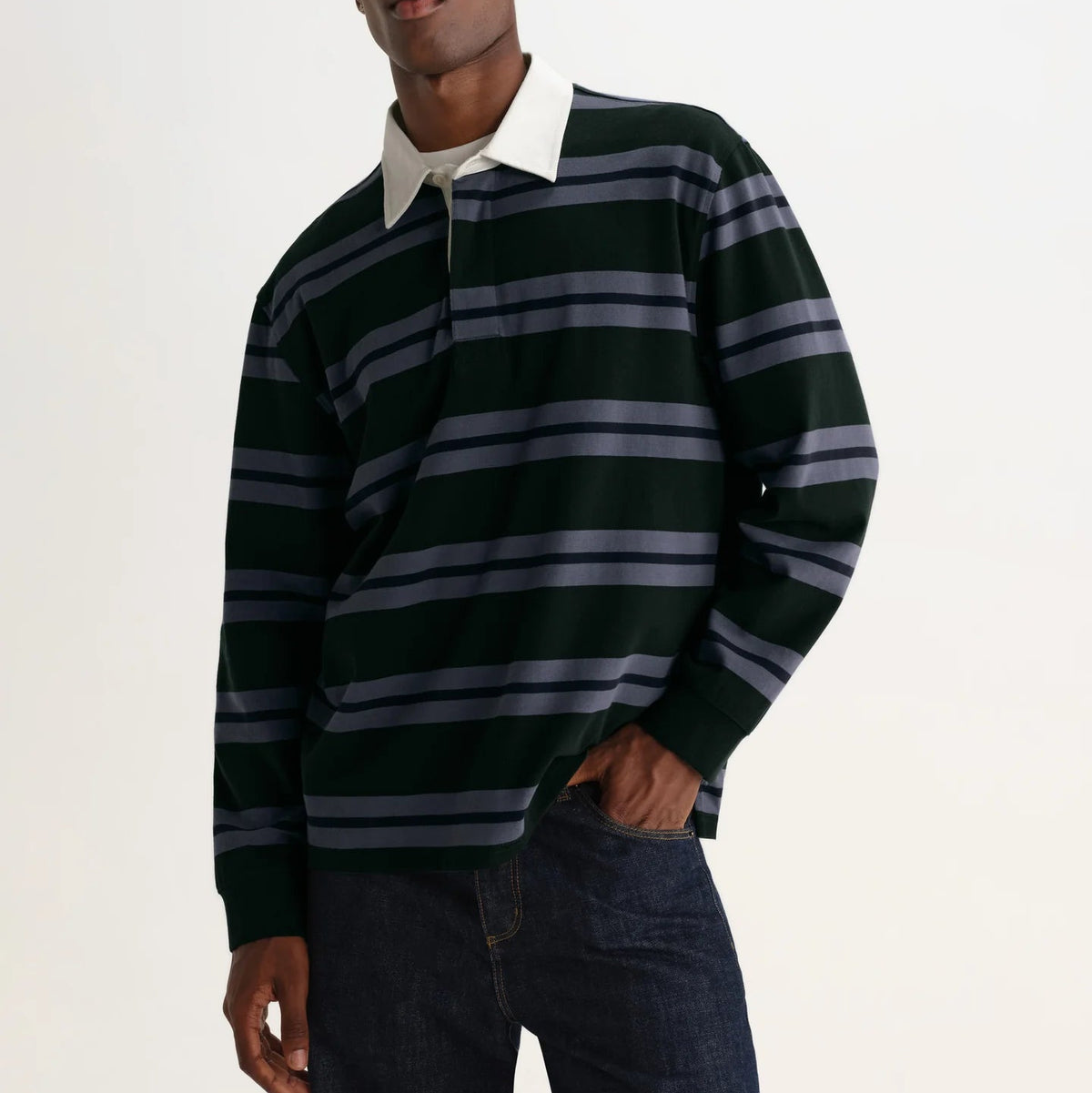 Rowhill Mirror Stripe Rugby in Green/Blue