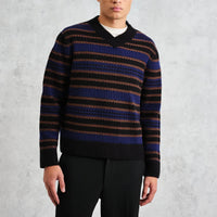 Scafell Jumper in Black/Blue Rib Stitch