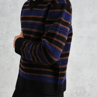 Scafell Jumper in Black/Blue Rib Stitch