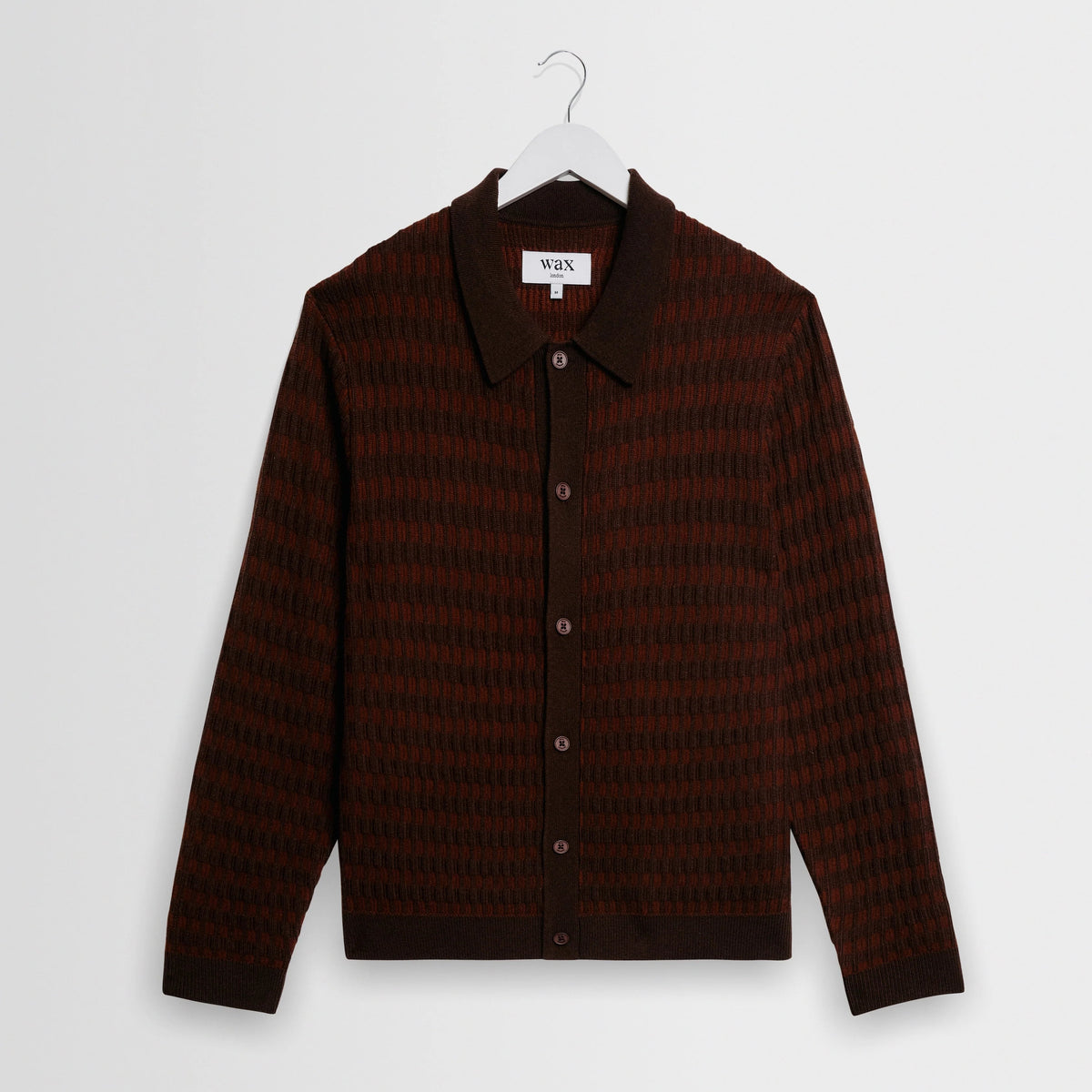 Tristan Rib Check Knit Polo in Brown