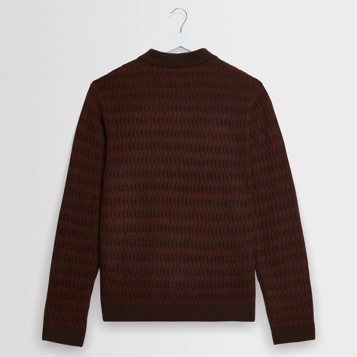 Tristan Rib Check Knit Polo in Brown