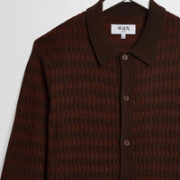 Tristan Rib Check Knit Polo in Brown