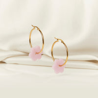Acetate and Gold Plated Daisy Hoop Earrings in Purple