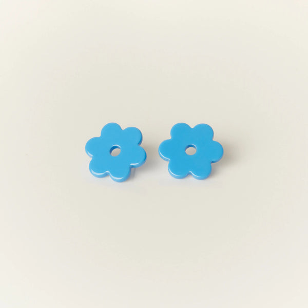Small Acetate Daisy Earrings in Blue