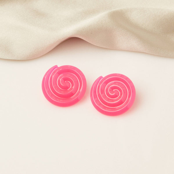 Acetate Spiral Earrings in Hot Pink