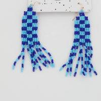 Cherry Checkered Tapestry Earrings in Light Blue/Dark Blue