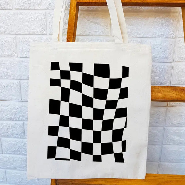 Black Groovy Checkered Tote Bag