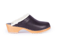 Oslo Shearling Clog in Black Leather