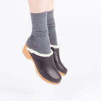 Oslo Shearling Clog in Black Leather