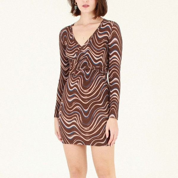 Leona Dress in Brown Waves