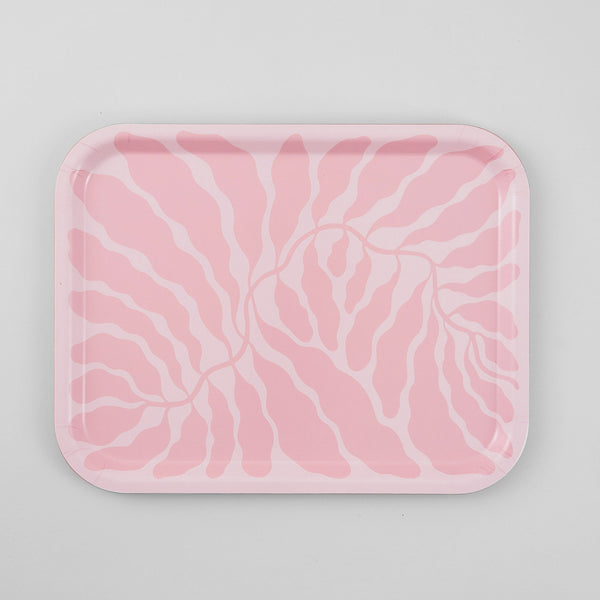 Rectangle Art Tray in Pink Leaves